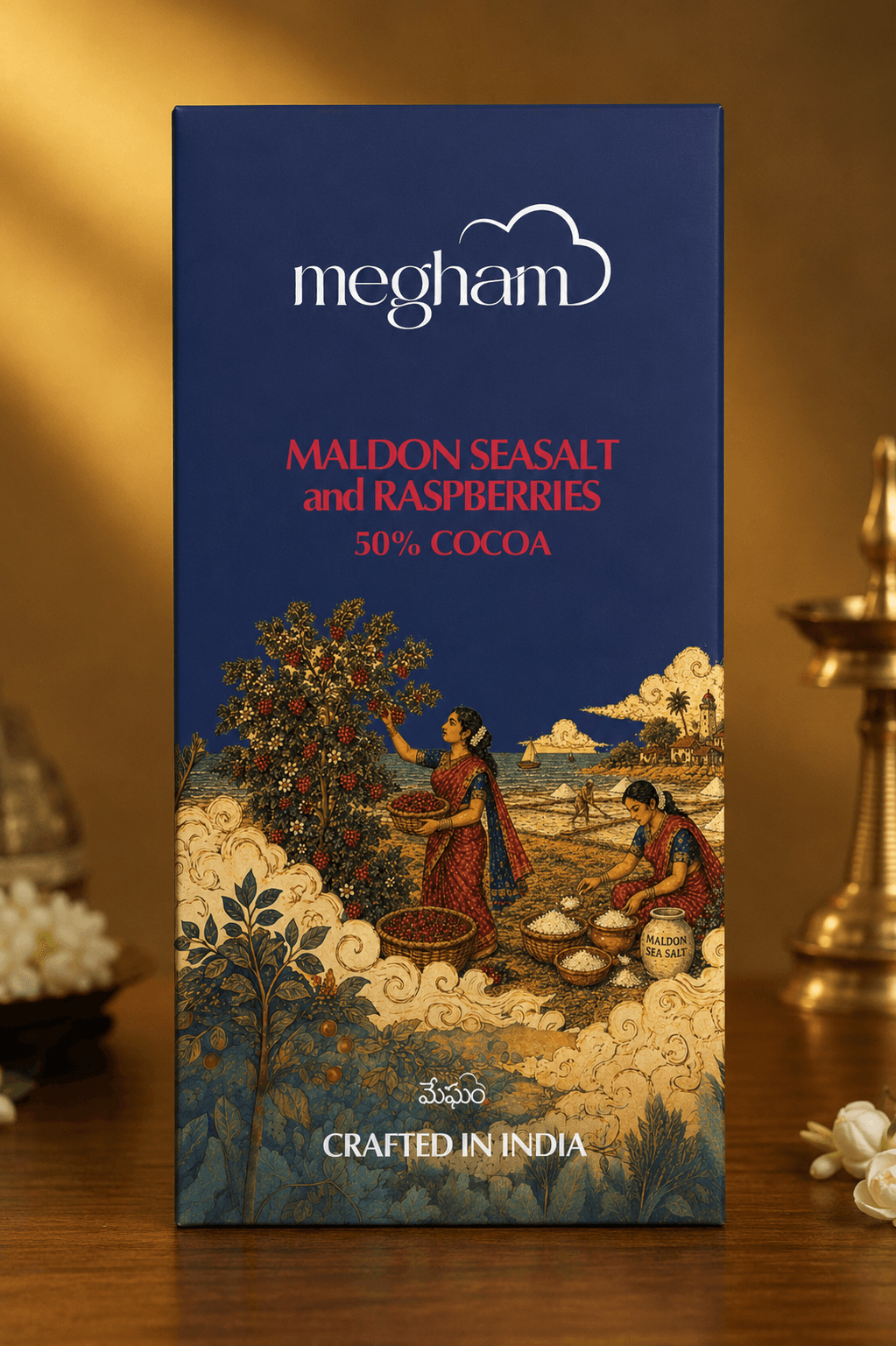 Megham Maldon sea salt and raspberries chocolate bar package